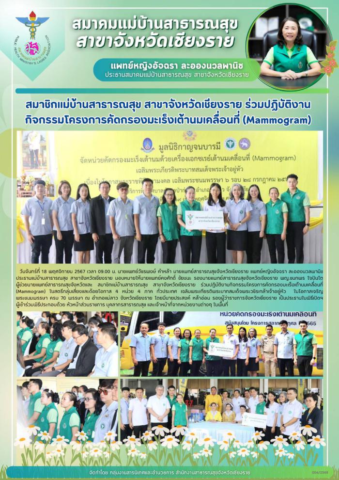 มสส.เชียงราย  ร่วมปฏิบัติงานกิจกรรมโครงการคัดกรองมะเร็งเต้านมเคลื่อนที่(Mammogram)