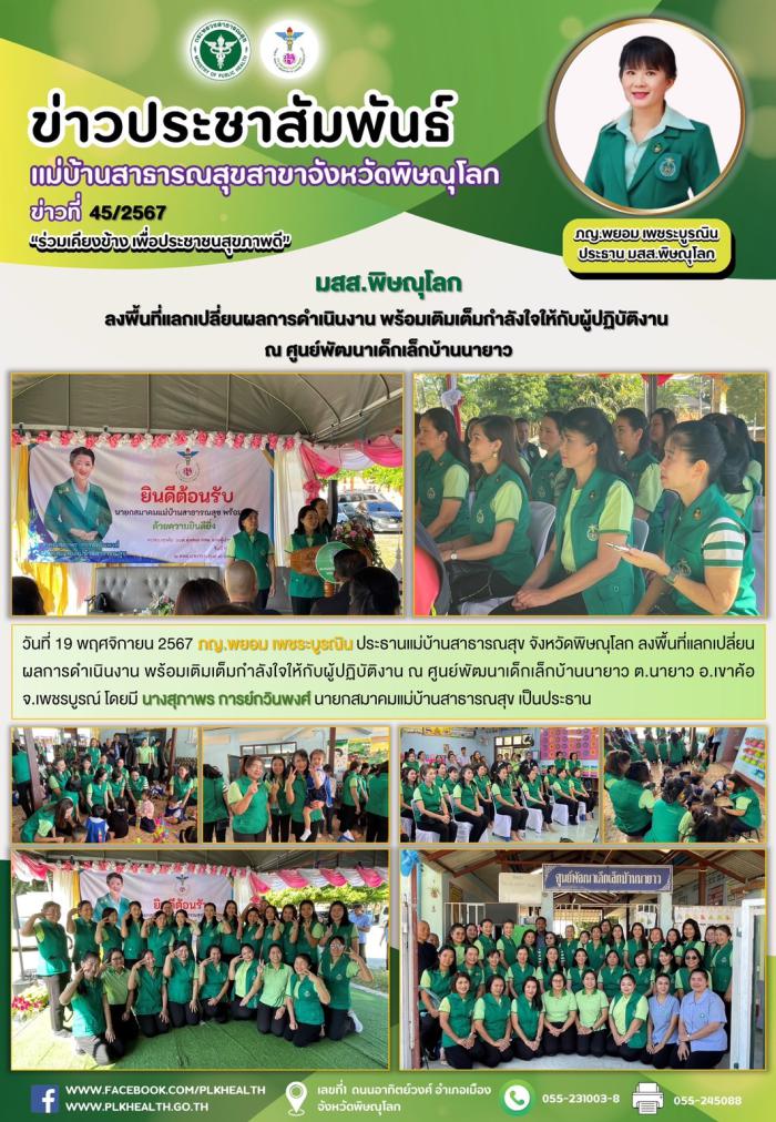 มสส.พิษณุโลก ลงพื้นที่แลกเปลี่ยนผลการดำเนินงาน ให้กำลังใจผู้ปฏิบัติงาน ณ ศูนย์พัฒนาเด็กเล็กบ้านนายาว